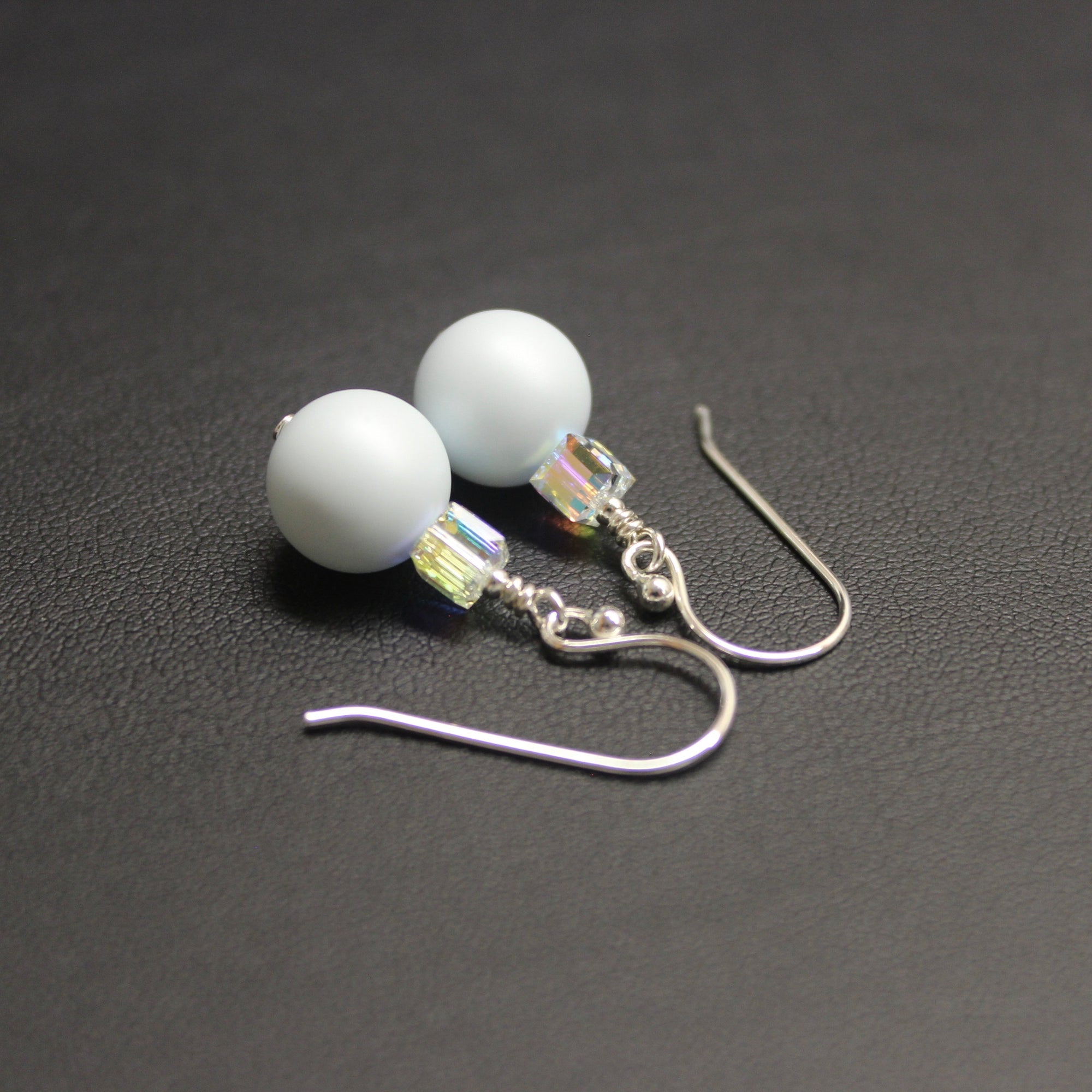 Ballet Crystal Cube/Pearl Drop Earrings (Pastel Blue & Aurora) - Ativa Jewellery