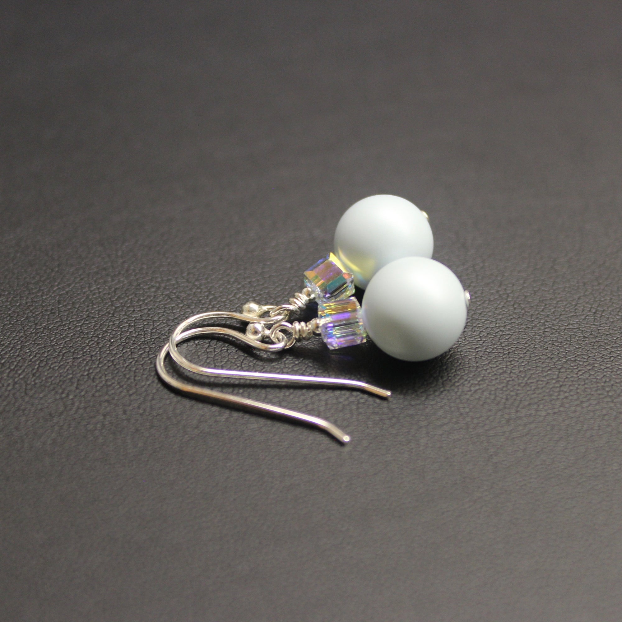 Ballet Crystal Cube/Pearl Drop Earrings (Pastel Blue & Aurora) - Ativa Jewellery
