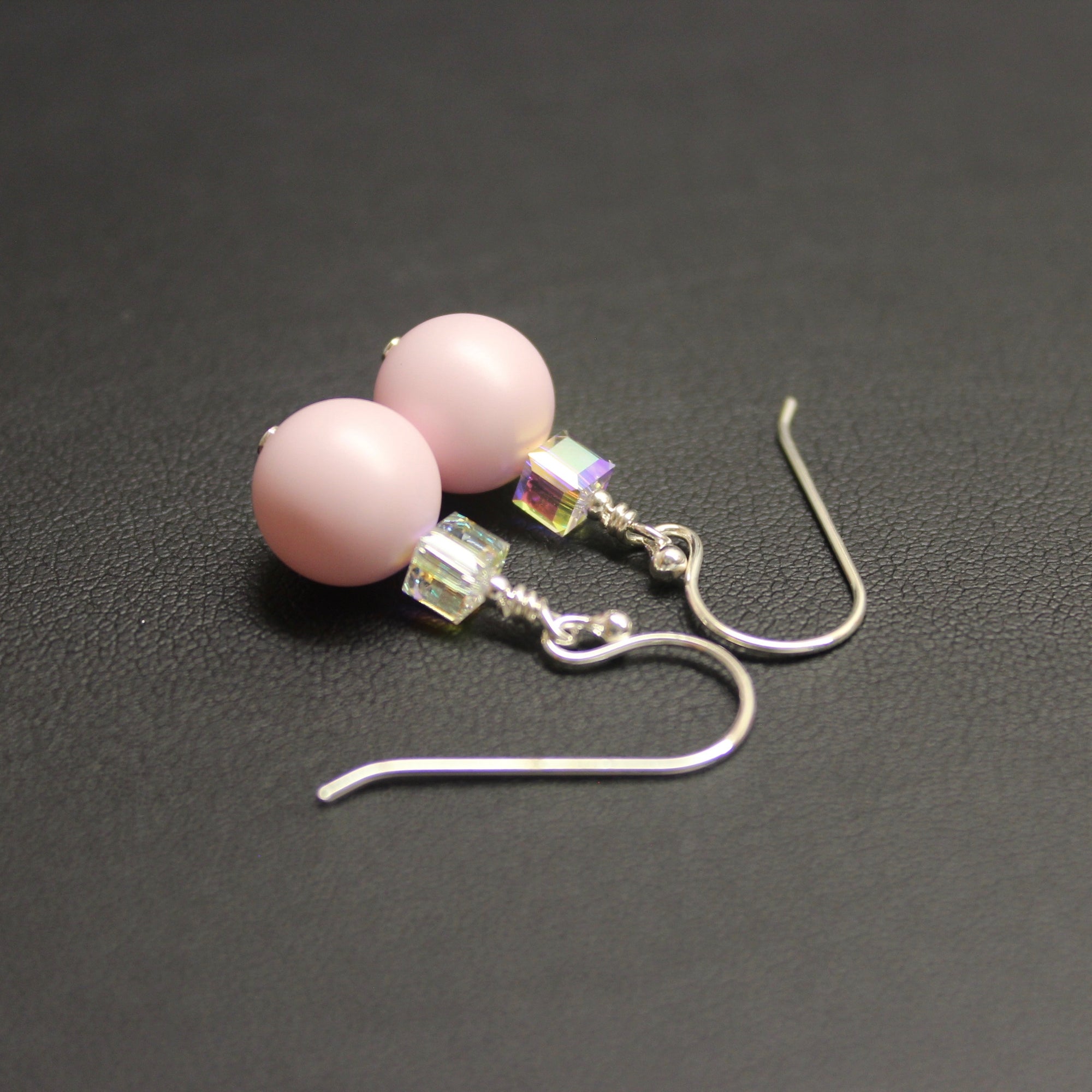 Ballet Crystal Cube/Pearl Drop Earrings (Pastel Pink & Aurora) - Ativa Jewellery