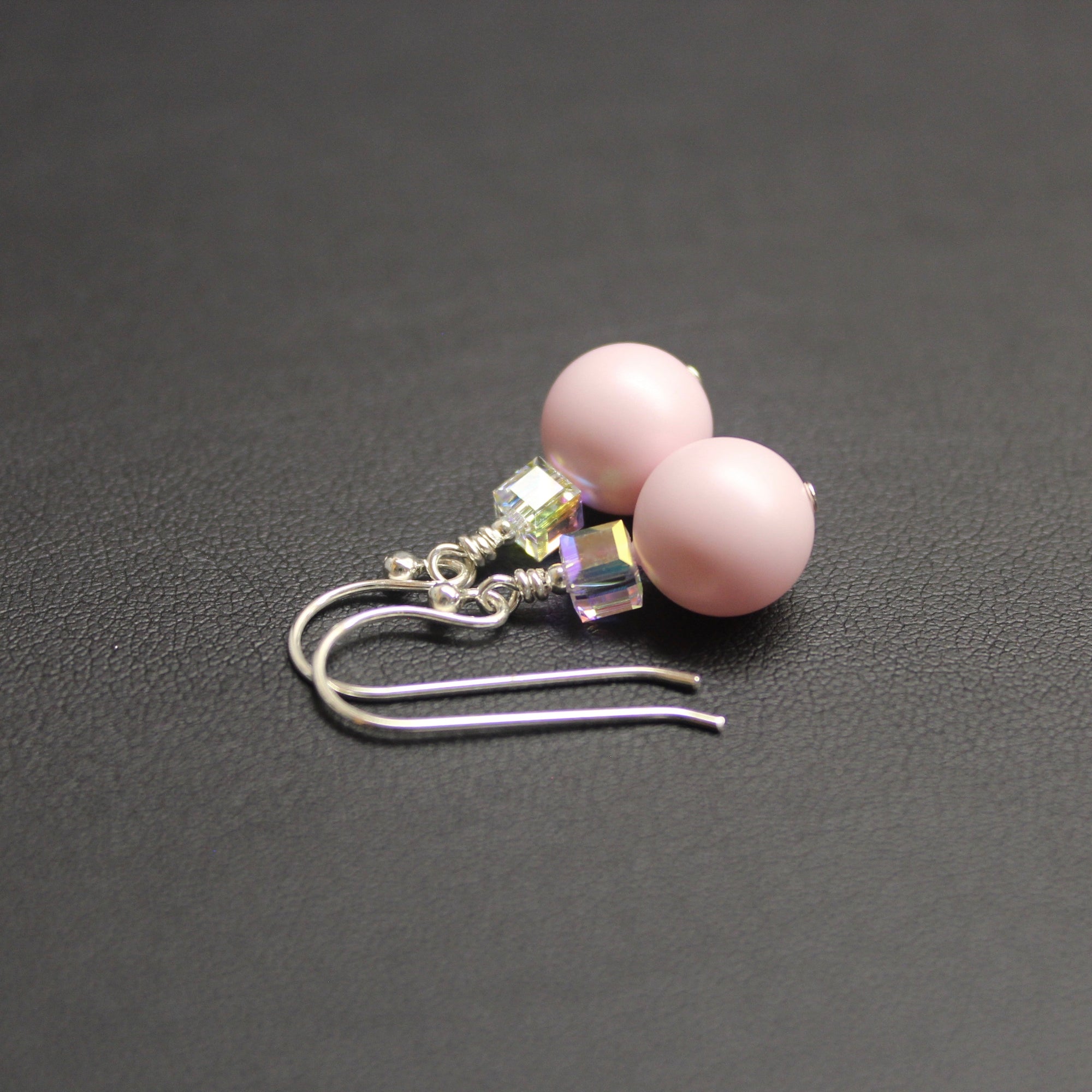 Ballet Crystal Cube/Pearl Drop Earrings (Pastel Pink & Aurora) - Ativa Jewellery