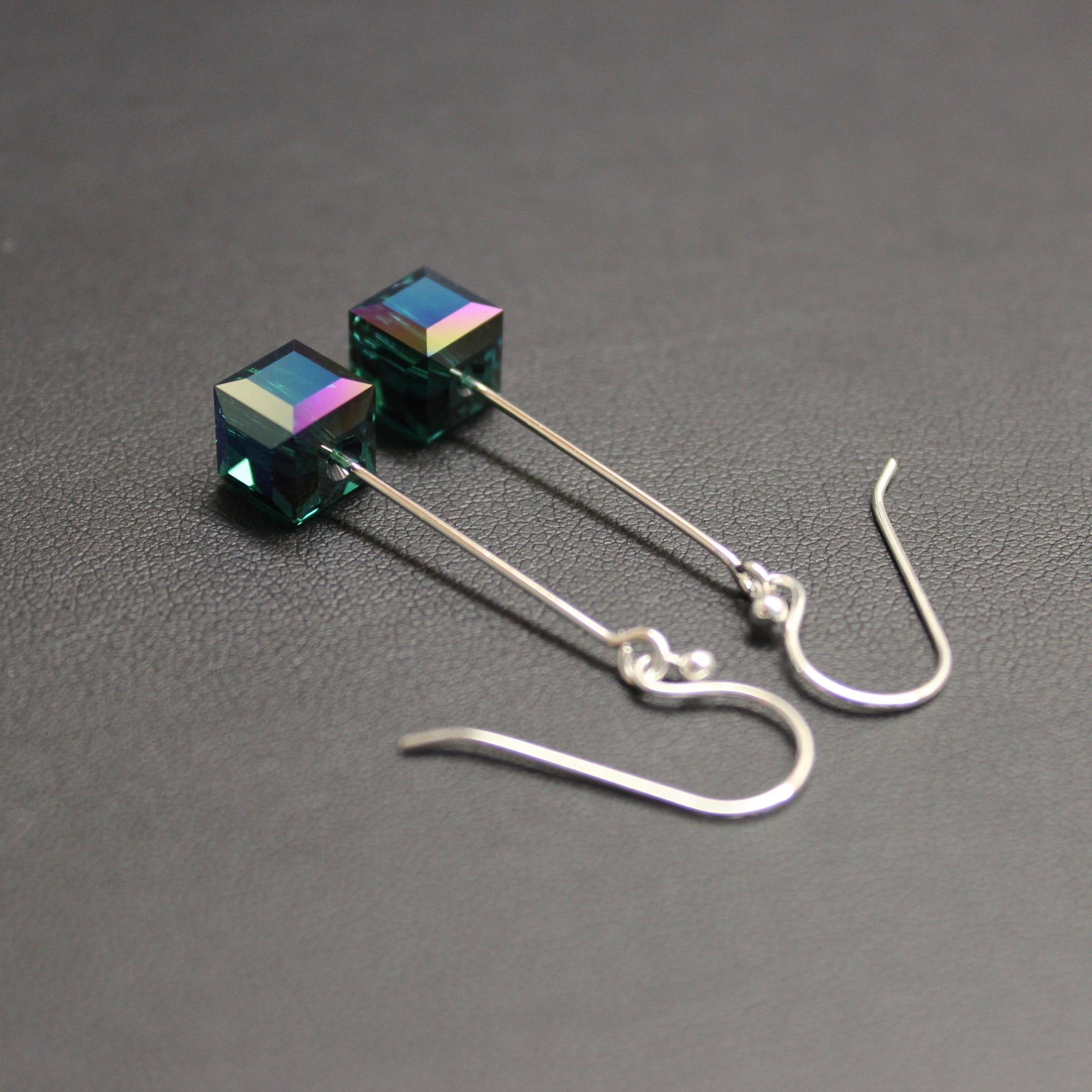 Tango Sterling Silver Crystal Cube Drop Earrings (Emerald) - Ativa Jewellery