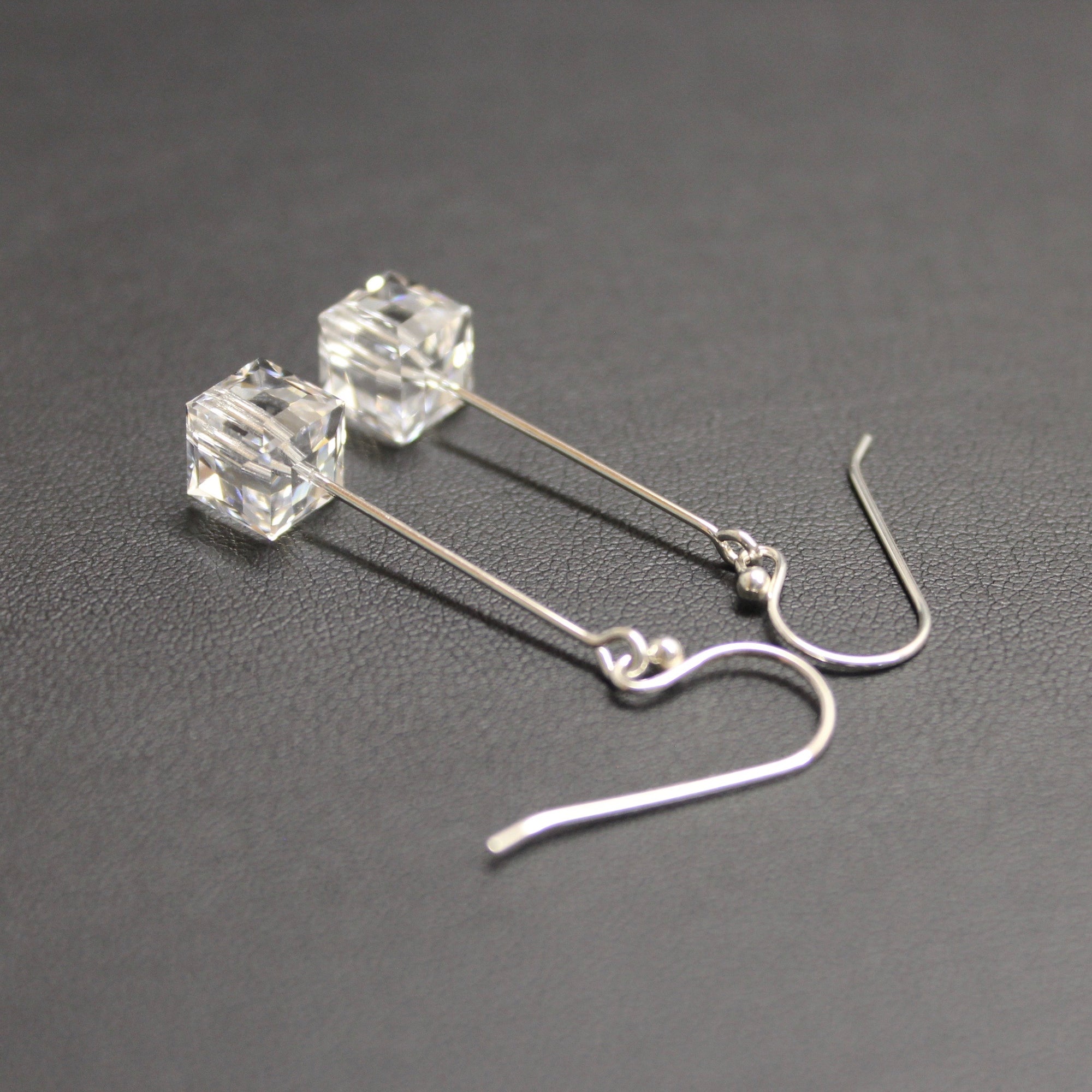 Tango Sterling Silver Swarovski Cube Drop Earrings (Crystal) - Ativa Jewellery