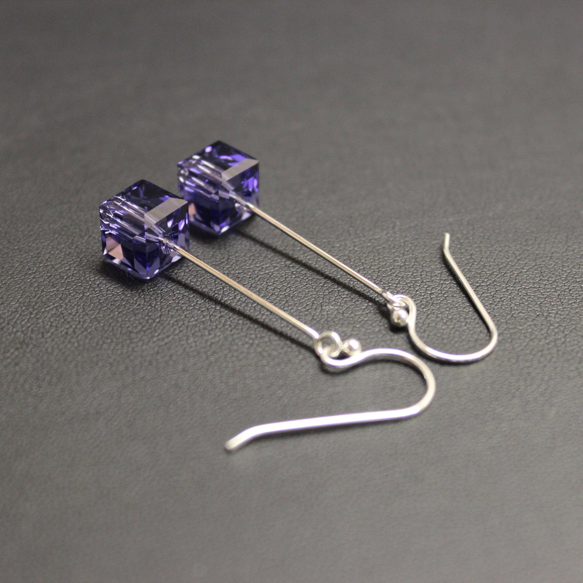 Tango Sterling Silver & Crystal Cube Drop Earrings (Tanzanite) - Ativa Jewellery