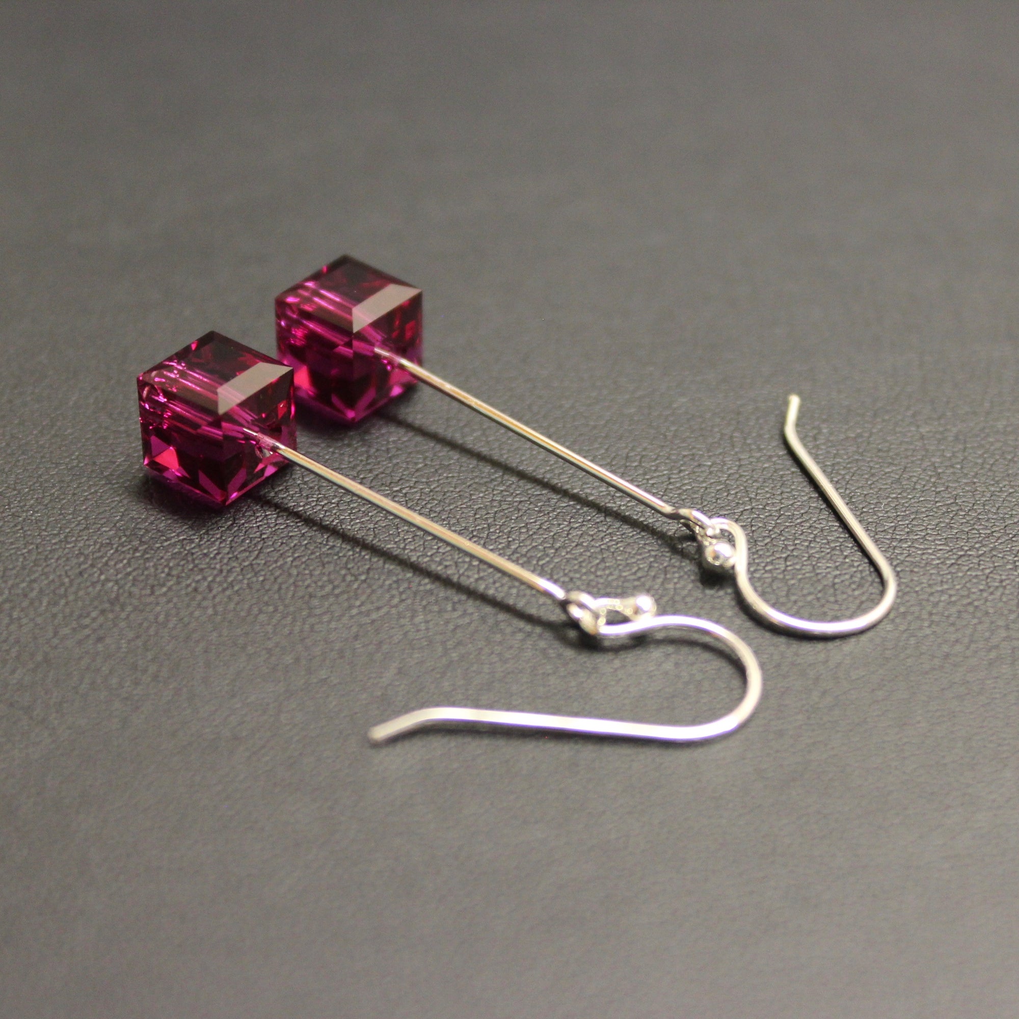 Tango Sterling Silver & Crystal Cube Drop Earrings (Fuchsia) - Ativa Jewellery