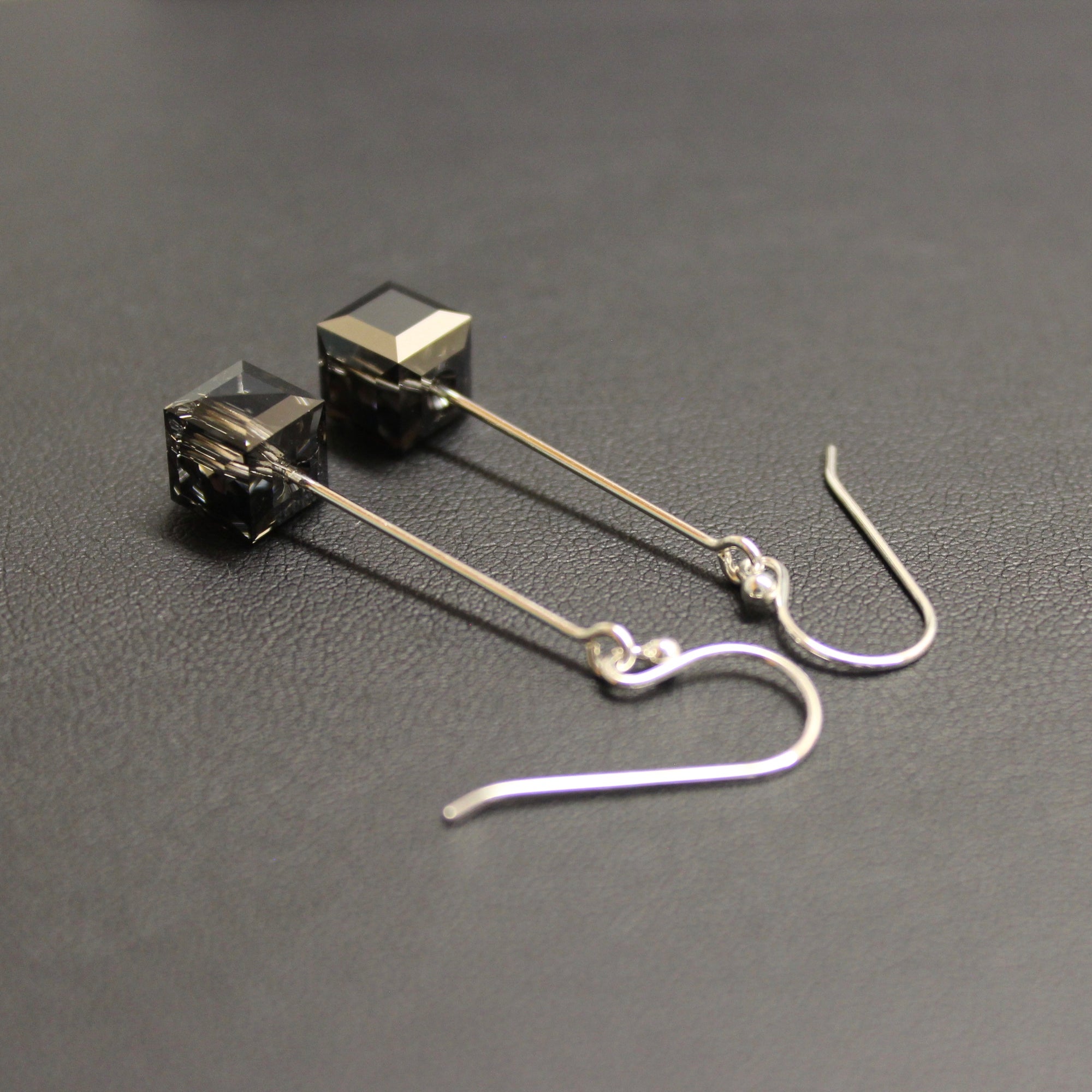 Tango Sterling Silver & Swarovski Cube Drop Earrings (Silver Nights) - Ativa Jewellery