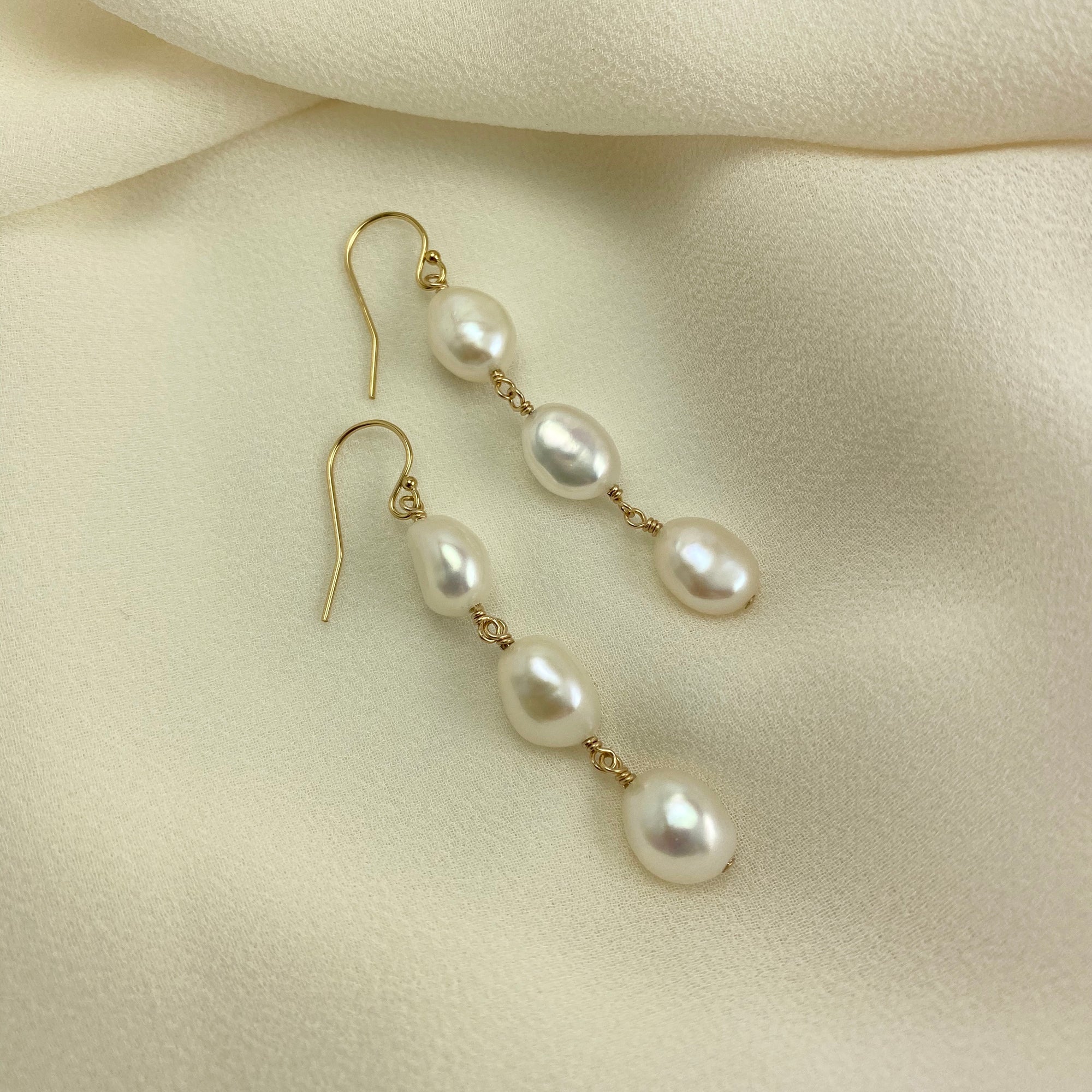 Waltz Baroque Freshwater Pearl Cascade Drop Earrings in Gold - Ativa Jewellery